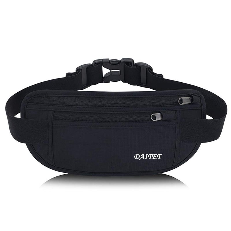 DAITET Running Belt Waist Pack, Fanny Pack for Men&Women, Travel Money Belt, Waterproof Waist Bag, Adjustable Workout Belt Fits All Phone (Pure Black) - Image 1